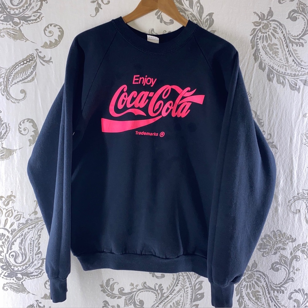 Vintage 90s Sweat Shirt Enjoy Coca-Cola Neon Logo Crewneck Pullover